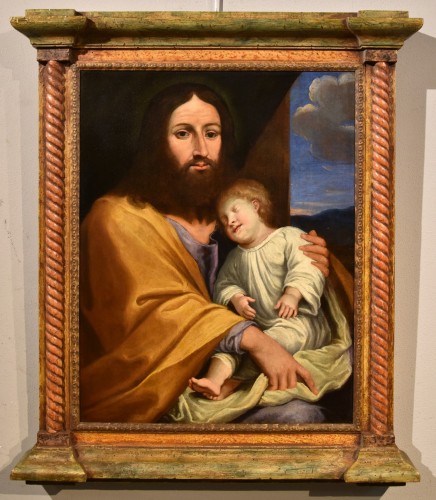 Jésus avec l'enfant, école italienne du 17e siècle - Tableaux et dessins Style Louis XIII