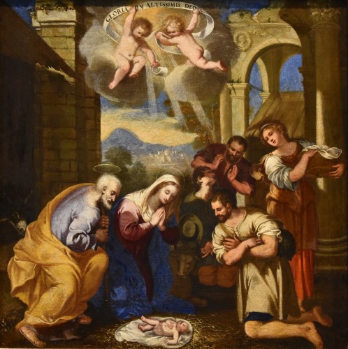 Nativité avec adoration des bergers, atelier de Giacinto Gimignani (1606 - 1681) - Tableaux et dessins Style Louis XIII