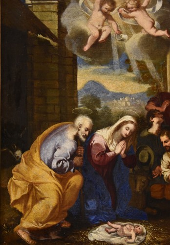 Tableaux et dessins Tableaux XVIIe siècle - Nativité avec adoration des bergers, atelier de Giacinto Gimignani (1606 - 1681)