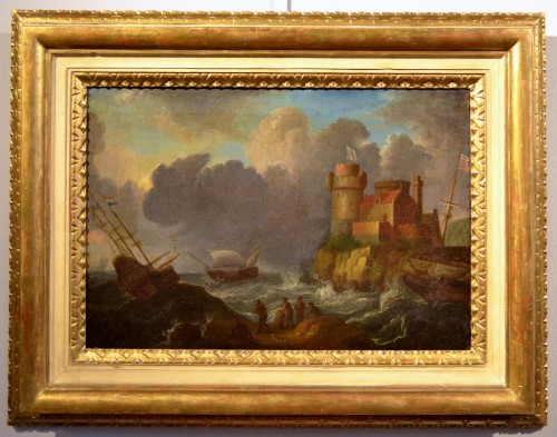 XVIIe siècle - Paire de paysages côtiers, école flamande de la fin du XVIIe siècle 