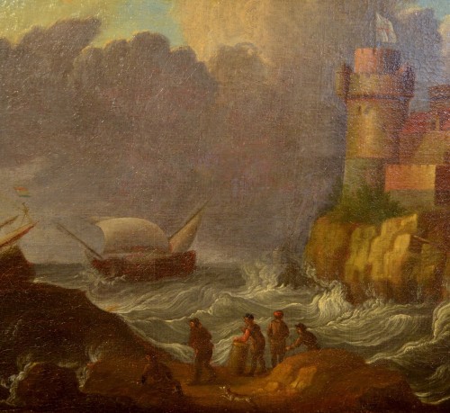 Louis XIV - Pair Of Coastal Landscapes, Flemish late 17th century
