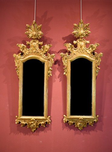 Antiquités - Paire de miroirs vénitiens du  XVIIIe siècle