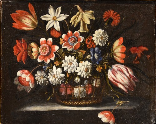 Tableaux et dessins Tableaux XVIIe siècle - Paire de natures mortes de fleurs, attribuable à Josè de Arellano ( 1653 - Vers 1714)