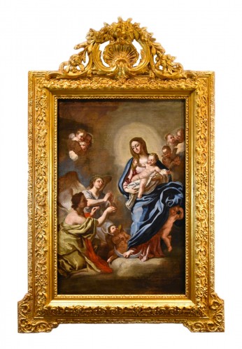 Vierge avec l'enfant entourée de deux anges, Italie 18e siècle