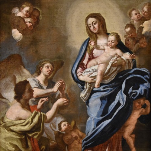 Tableaux et dessins Tableaux XVIIIe siècle - Vierge avec l'enfant entourée de deux anges, Italie 18e siècle