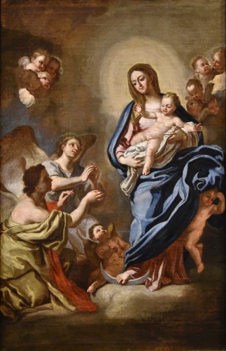 Vierge avec l'enfant entourée de deux anges, Italie 18e siècle - Antichità Castelbarco