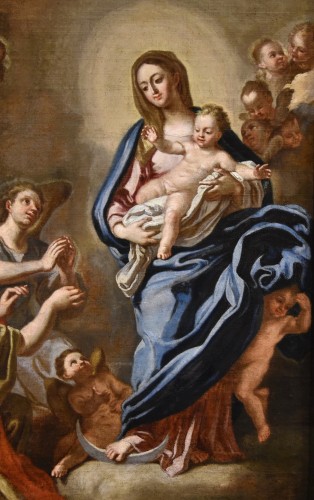 18th century - Madonna In Glory With Child Surrounded By Two Angels, Italy 18th century