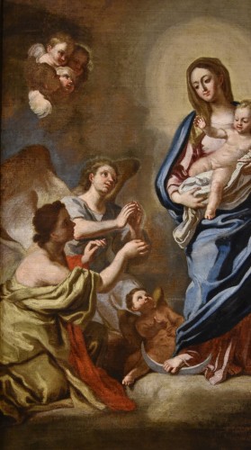 Vierge avec l'enfant entourée de deux anges, Italie 18e siècle - Louis XV
