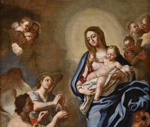 Louis XV - Madonna In Glory With Child Surrounded By Two Angels, Italy 18th century