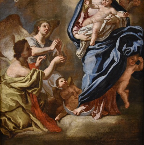 Antiquités - Madonna In Glory With Child Surrounded By Two Angels, Italy 18th century