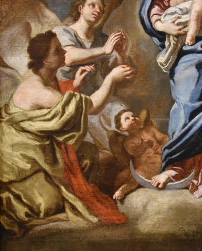 Antiquités - Vierge avec l'enfant entourée de deux anges, Italie 18e siècle
