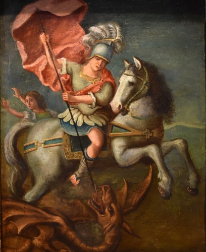Saint Georges et le dragon, Peintre Romain 17e siècle