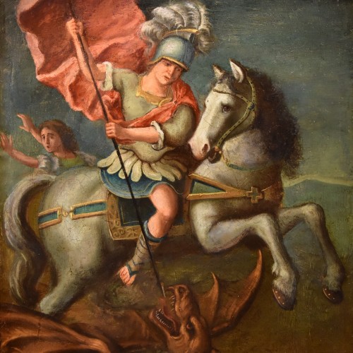 Tableaux et dessins Tableaux XVIIe siècle - Saint Georges et le dragon, Peintre Romain 17e siècle