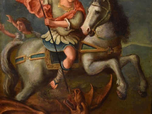 XVIIe siècle - Saint Georges et le dragon, Peintre Romain 17e siècle