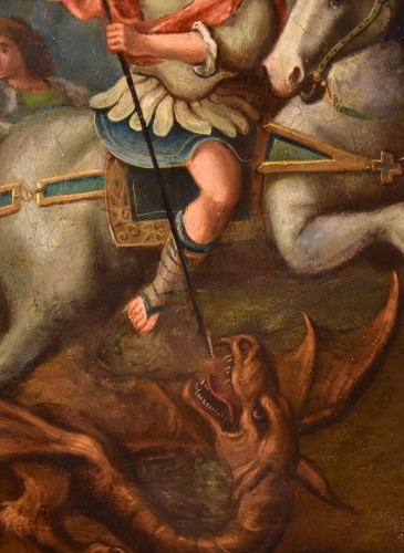 Antiquités - Saint Georges et le dragon, Peintre Romain 17e siècle