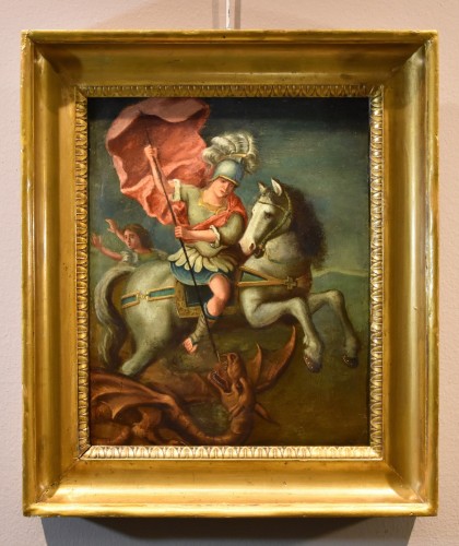 Antiquités - Saint Georges et le dragon, Peintre Romain 17e siècle