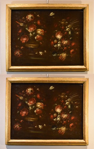 Paire de natures mortes de fleurs, école italienne du 17e siècle