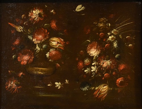 Paire de natures mortes de fleurs, école italienne du 17e siècle - Antichità Castelbarco