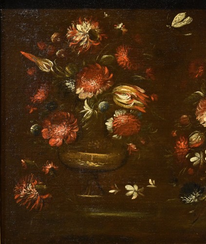 Paire de natures mortes de fleurs, école italienne du 17e siècle - Louis XIV