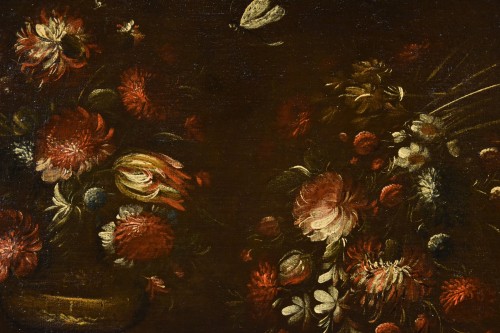 Antiquités - Paire de natures mortes de fleurs, école italienne du 17e siècle