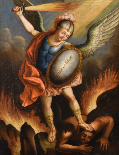  Saint Michael The Archangel, 18th-century Spanish Colonial School - Paintings & Drawings Style Louis XV