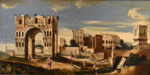 Architectural Capriccio With Ancient Classical Ruins, Jacob Fabris (1689 - 1761)