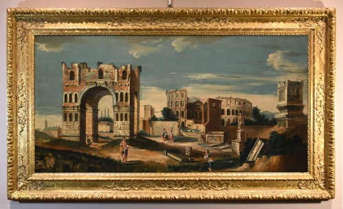 Architectural Capriccio With Ancient Classical Ruins, Jacob Fabris (1689 - 1761) - Paintings & Drawings Style Louis XV