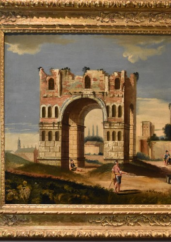 Tableaux et dessins Tableaux XVIIIe siècle - Capriccio architectural avec des ruines antiques, Jacob Fabris (1689 - 1761)