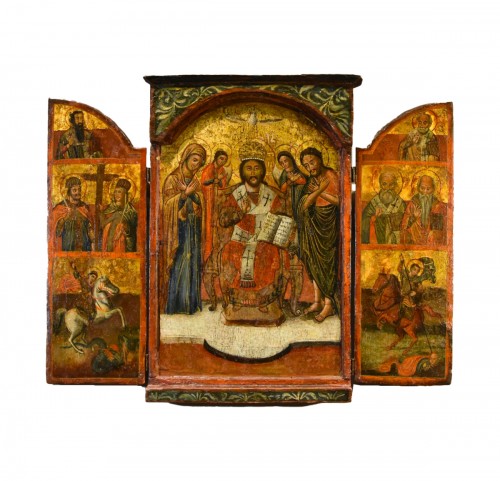 Greek Triptych Icon With The Deesis And Saints, Greece 17th Century
