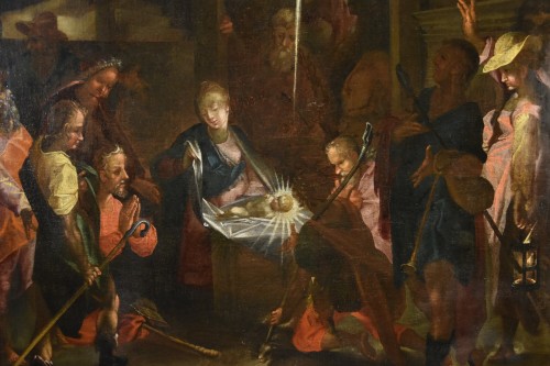 Antiquités - Adoration des bergers, école flamande du 16e siècle