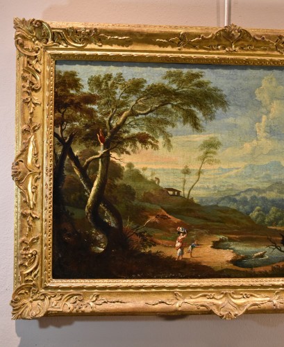 Tableaux et dessins Tableaux XVIIIe siècle - Paire de paysages arcadiens avec personnages, italie 18e siècle