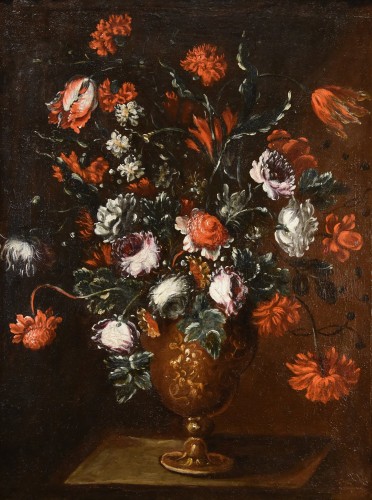 Composition florale débordant d'un vase attribué à Francesca Volò Smiller (1657 - 1700) - Tableaux et dessins Style Louis XIV