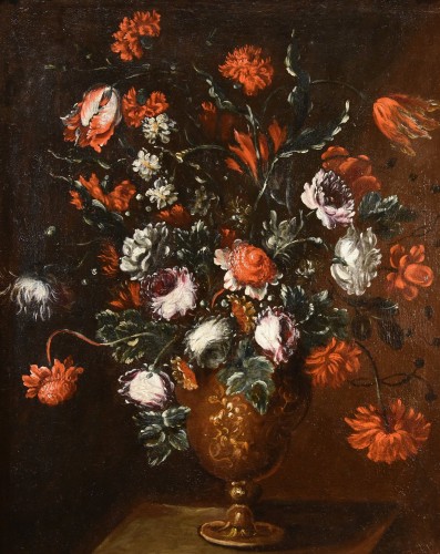 Tableaux et dessins Tableaux XVIIe siècle - Composition florale débordant d'un vase attribué à Francesca Volò Smiller (1657 - 1700)