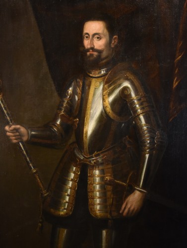 XVIe siècle et avant - Portrait officiel d'un chevalier en armure, peintre Titianesque de la fin du XVIe siècle