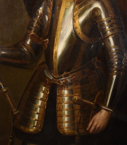 Antiquités - Portrait officiel d'un chevalier en armure, peintre Titianesque de la fin du XVIe siècle