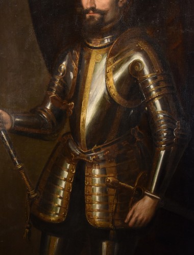 Antiquités - Portrait officiel d'un chevalier en armure, peintre Titianesque de la fin du XVIe siècle