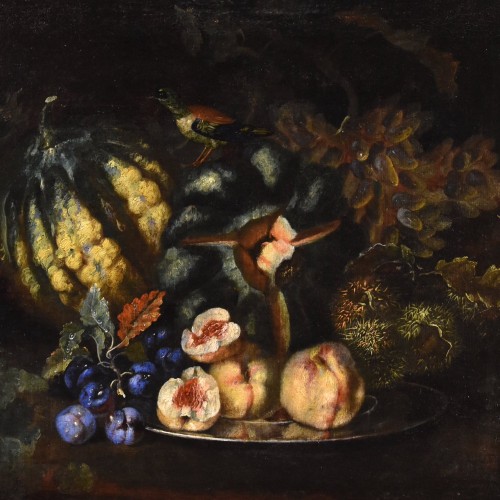 Tableaux et dessins Tableaux XVIIIe siècle - Nature morte aux fruits avec pic vert, attribué à Franz Werner Von Tamm (Hambourg 1658 - 1754)