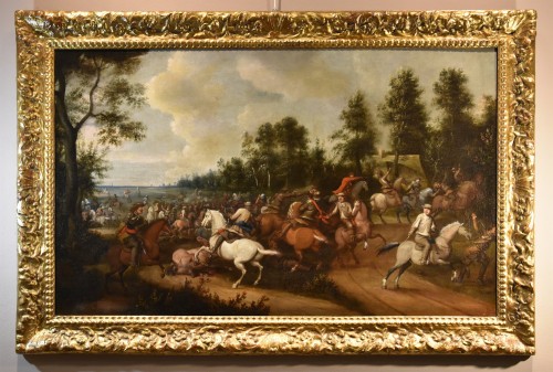 Pieter Molinaer (1602 - 1654) Monogrammed - Equestrian Battle - Paintings & Drawings Style Louis XIII