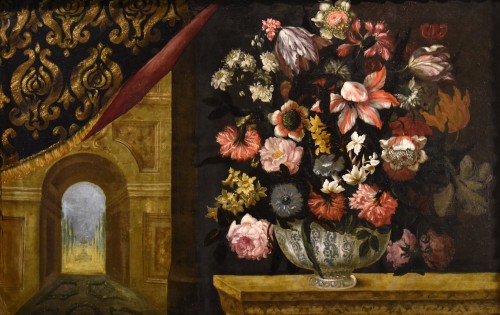 Vase de fleurs avec raccourci architectural, Antonio Gianlisi II (1677-1727)