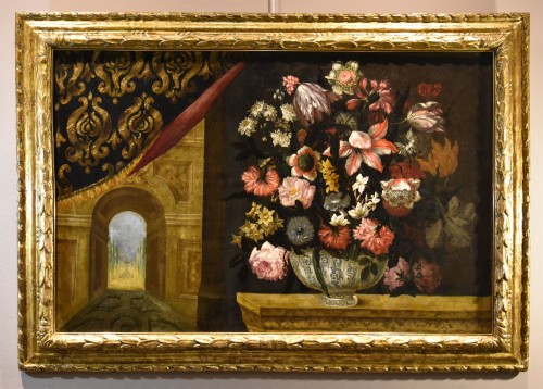 Vase Of Flowers With Architectural, Antonio Gianlisi (1677 - 1727) - Paintings & Drawings Style Louis XIV