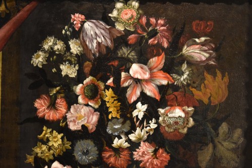 Vase de fleurs avec raccourci architectural, Antonio Gianlisi II (1677-1727) - Louis XIV