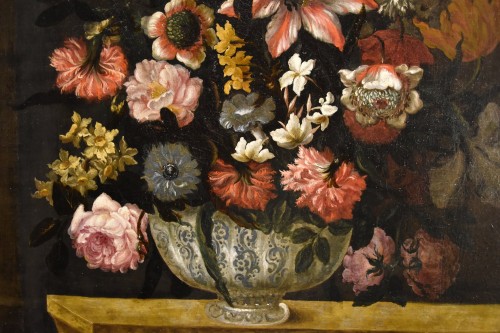 Antiquités - Vase Of Flowers With Architectural, Antonio Gianlisi (1677 - 1727)