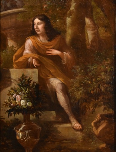 Portrait d'un gentleman dans un jardin, école anglaise du 17e siècle - Tableaux et dessins Style Louis XIV