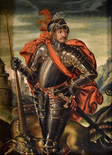 Portrait d'un chevalier en Saint Georges, Peintre flamand du 17e siècle