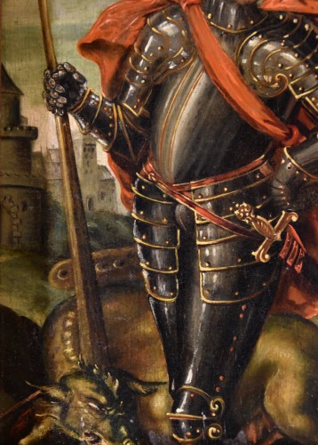 Portrait d'un chevalier en Saint Georges, Peintre flamand du 17e siècle - Tableaux et dessins Style Louis XIII