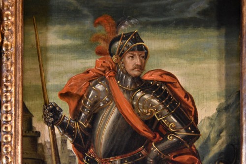 Antiquités - Portrait d'un chevalier en Saint Georges, Peintre flamand du 17e siècle