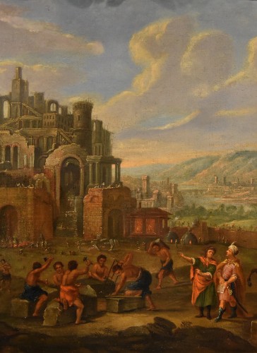 Construction de la tour de Babel, Peintre flamand 17e-18e Siècle - Antichità Castelbarco