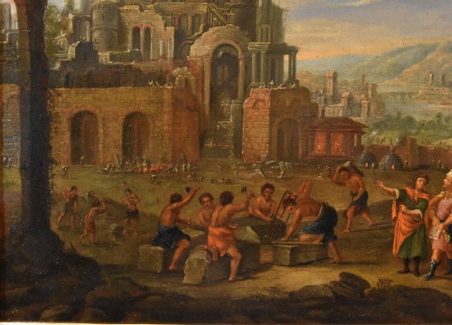 Louis XIV - Construction de la tour de Babel, Peintre flamand 17e-18e Siècle