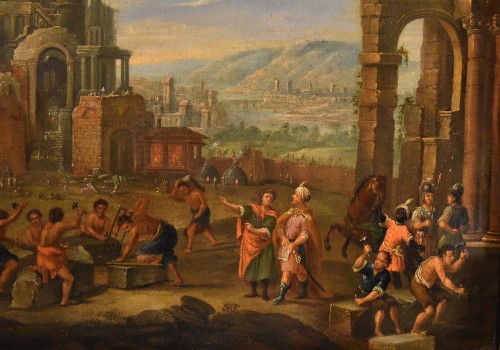 Antiquités - Construction de la tour de Babel, Peintre flamand 17e-18e Siècle