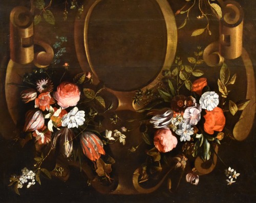 Guirlande De Fleurs Avec Cartouche, Frans Van Everbroeck (1628-1693) - Antichità Castelbarco